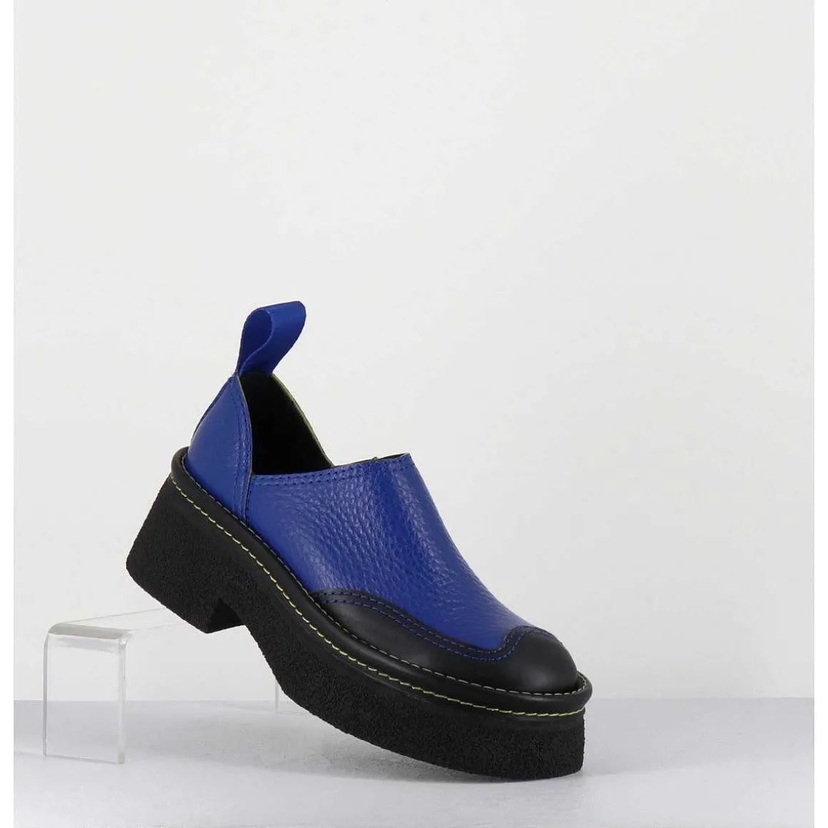 Sabots Chunky Cuir Graine Bleu Electrique - Mercedes Blue Mules