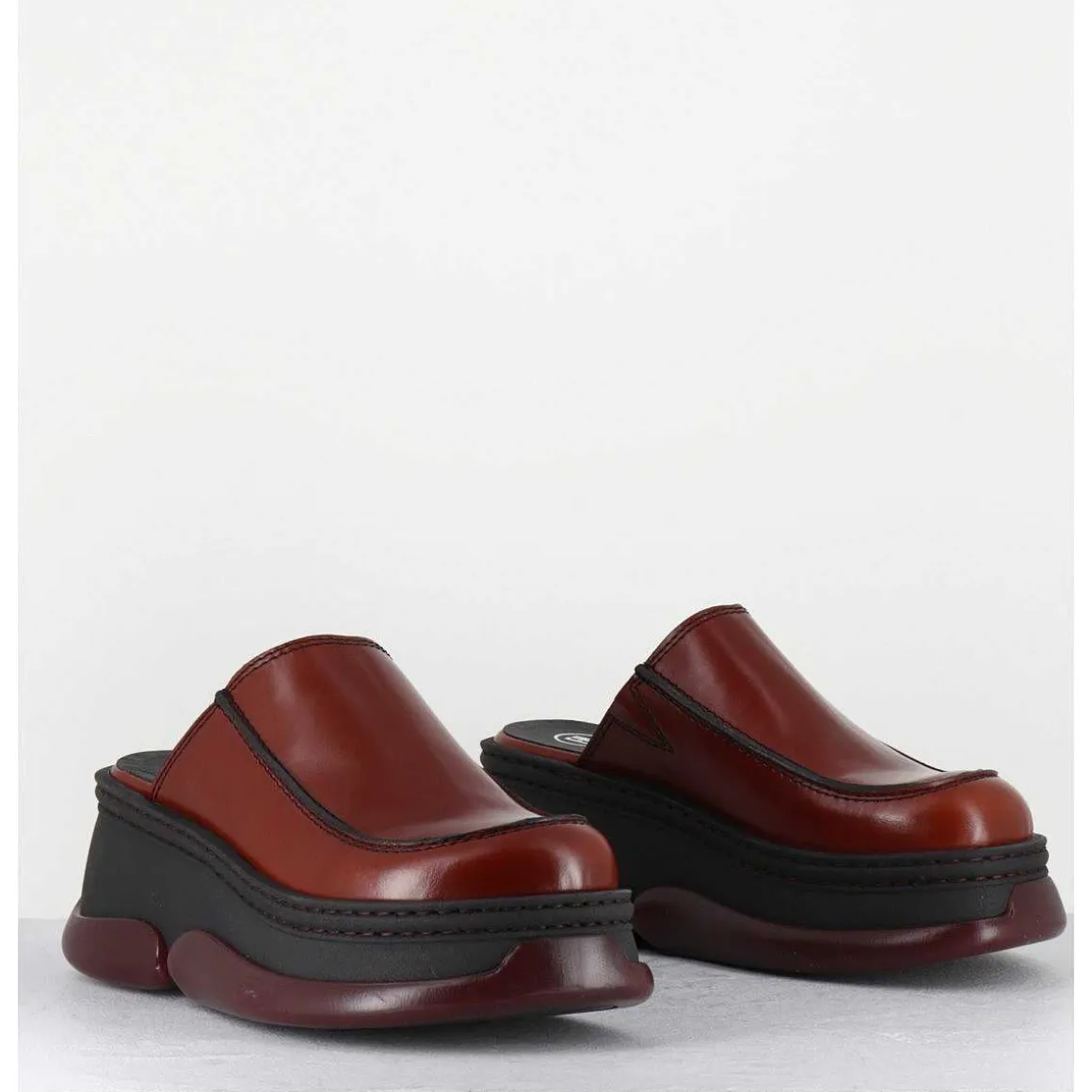 Sabots Compensees 90S Cuir Marron & Bubble Rubber - Brietta Brown Mules