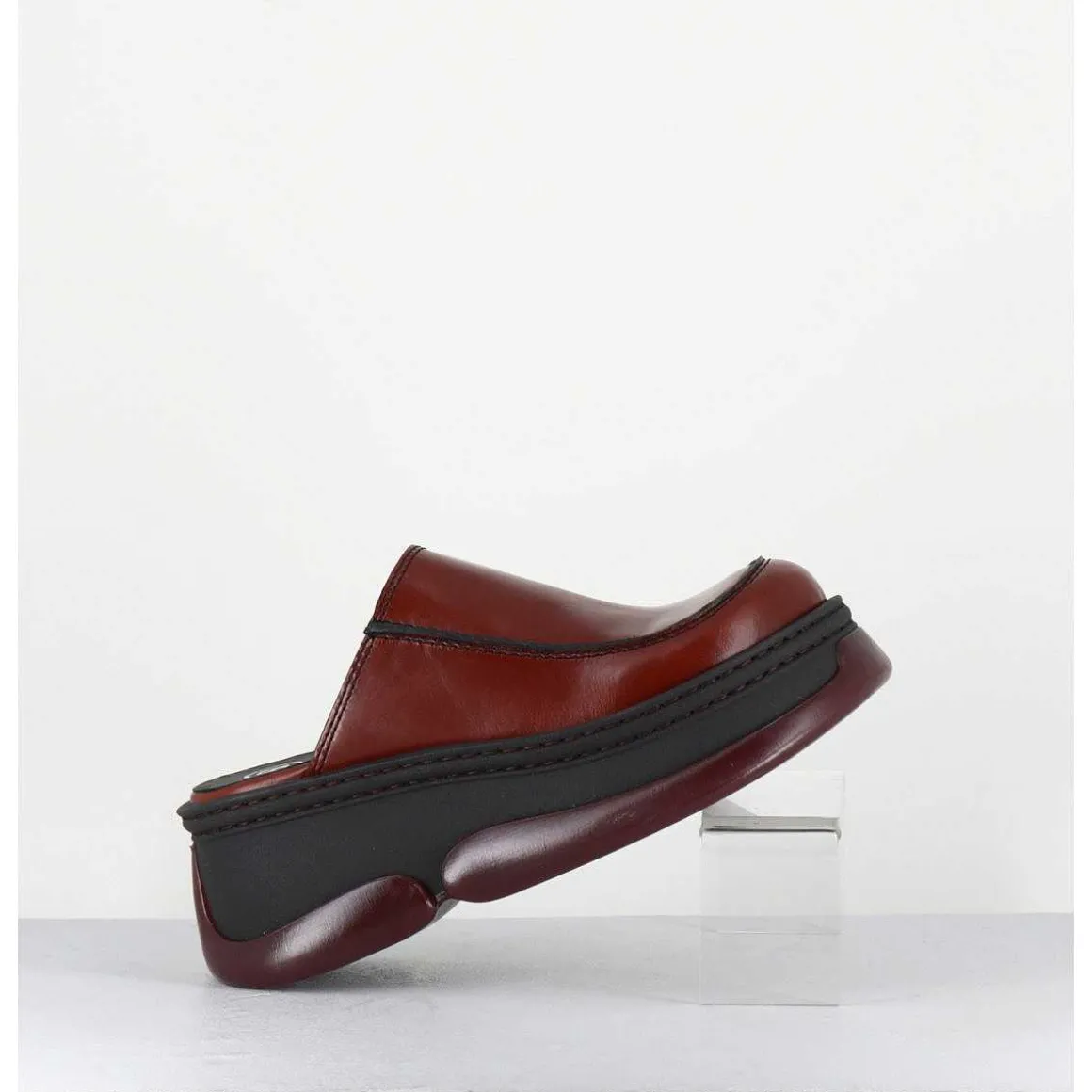 Sabots Compensees 90S Cuir Marron & Bubble Rubber - Brietta Brown Mules