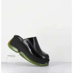 Sabots 90S Compensees Cuir Noir & Bubble Rubber Jaune - Brietta Black Mule