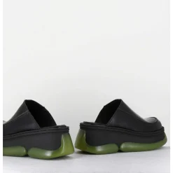 Sabots 90S Compensees Cuir Noir & Bubble Rubber Jaune - Brietta Black Mule