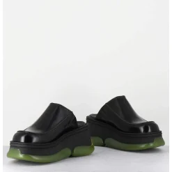Sabots 90S Compensees Cuir Noir & Bubble Rubber Jaune - Brietta Black Mule