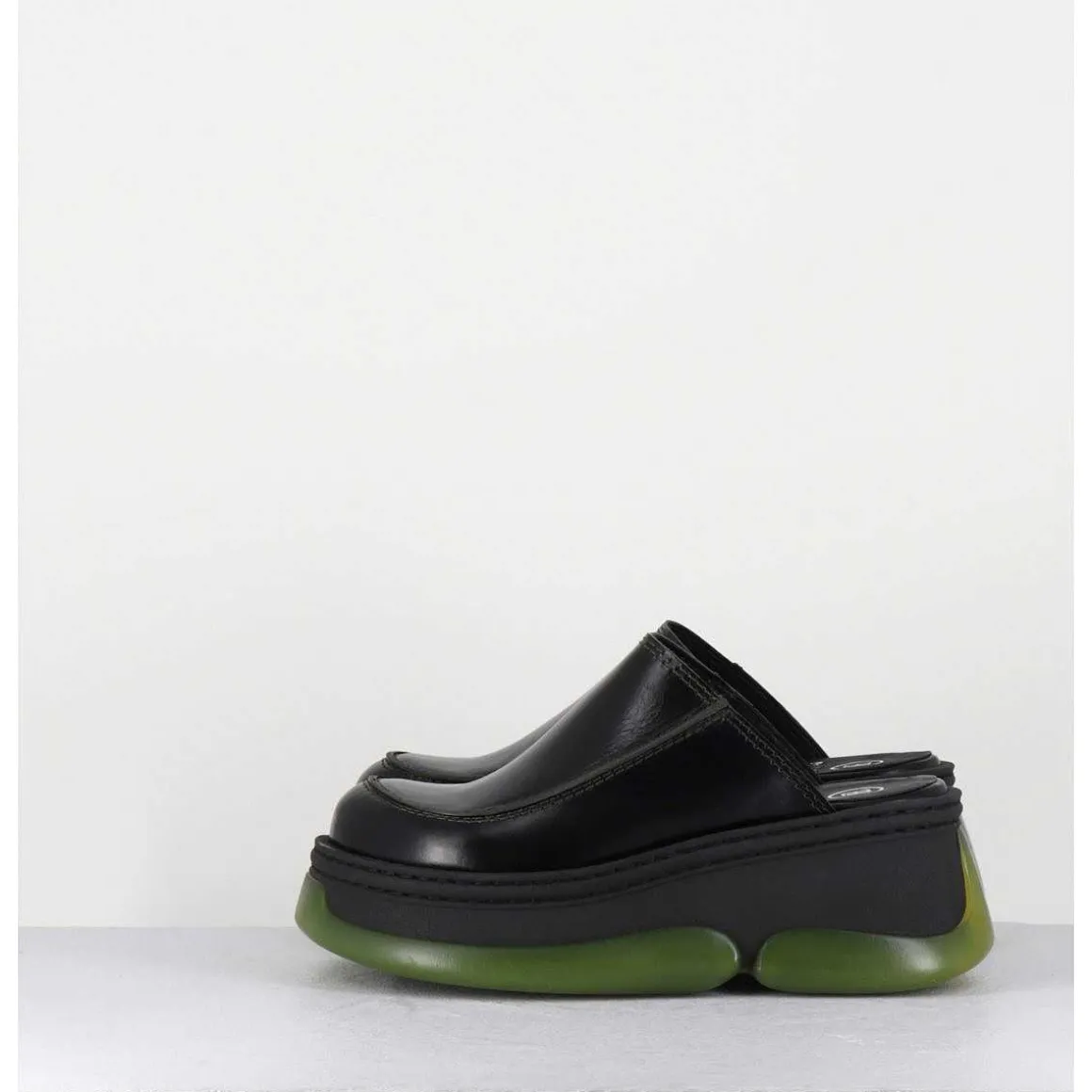 Sabots 90S Compensees Cuir Noir & Bubble Rubber Jaune - Brietta Black Mule