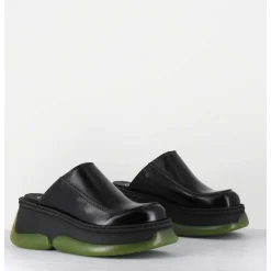 Sabots 90S Compensees Cuir Noir & Bubble Rubber Jaune - Brietta Black Mule