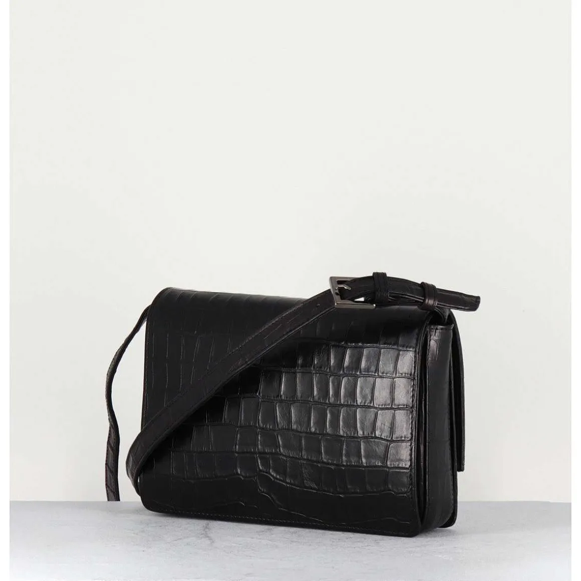 Sac En Cuir Imprime Croco Noir - M93 Cocco Nero