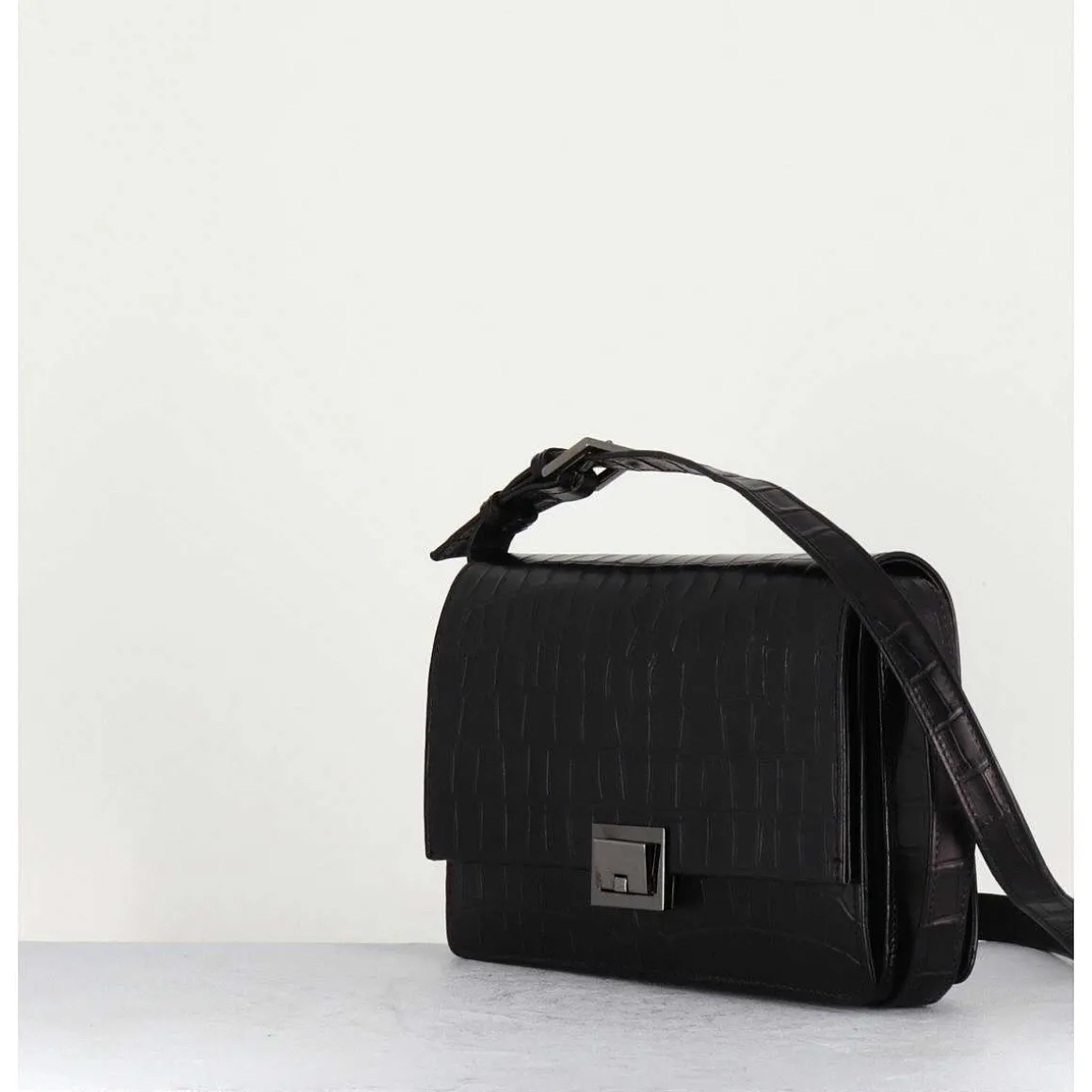 Sac En Cuir Imprime Croco Noir - M93 Cocco Nero