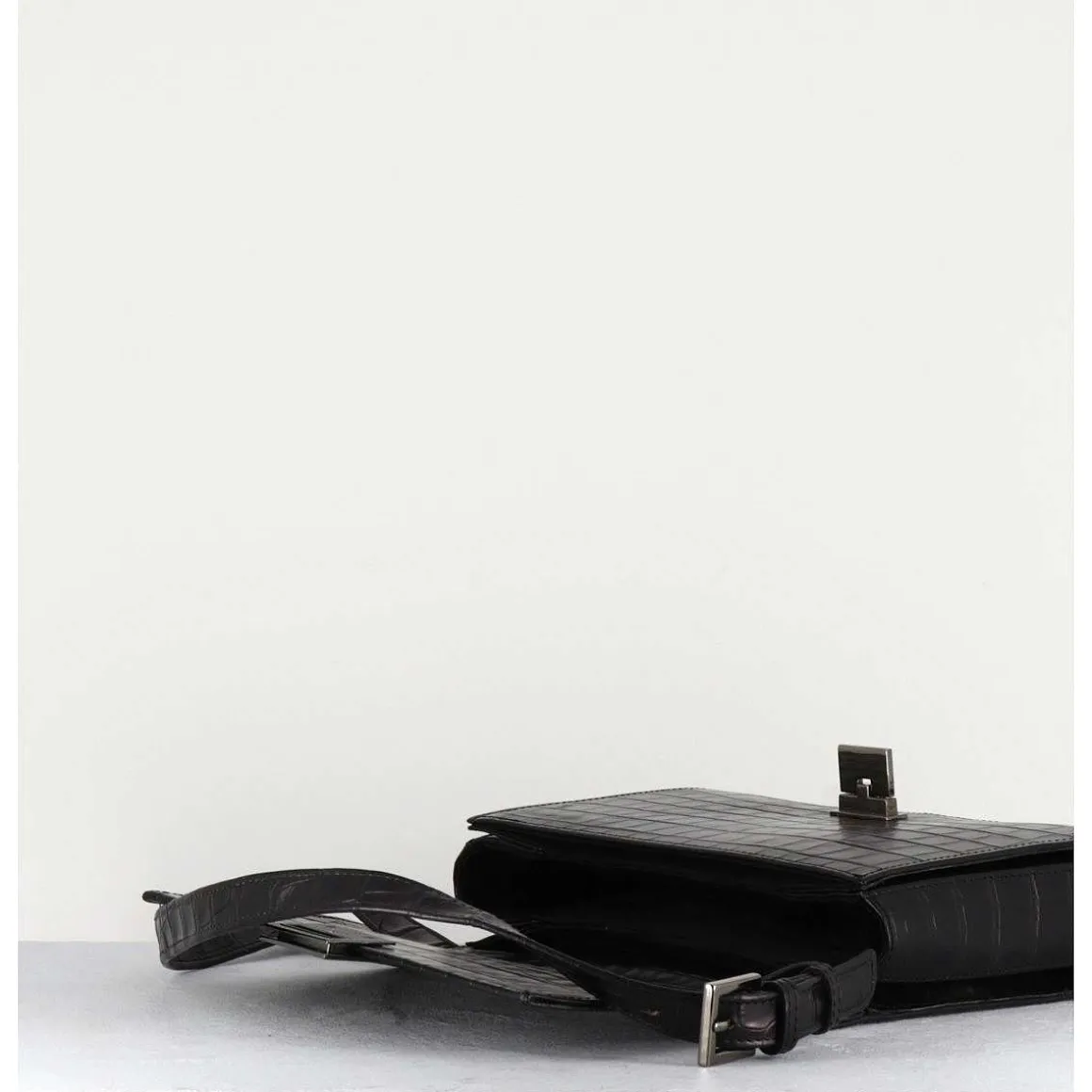 Sac En Cuir Imprime Croco Noir - M93 Cocco Nero