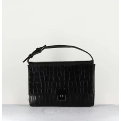 Sac En Cuir Imprime Croco Noir - M93 Cocco Nero