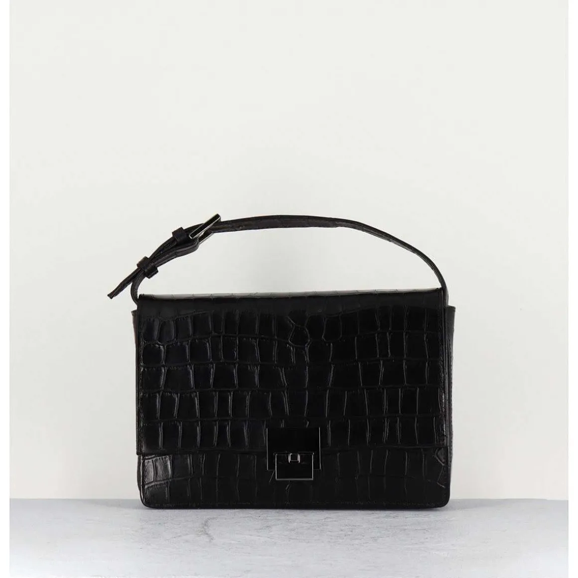 Sac En Cuir Imprime Croco Noir - M93 Cocco Nero