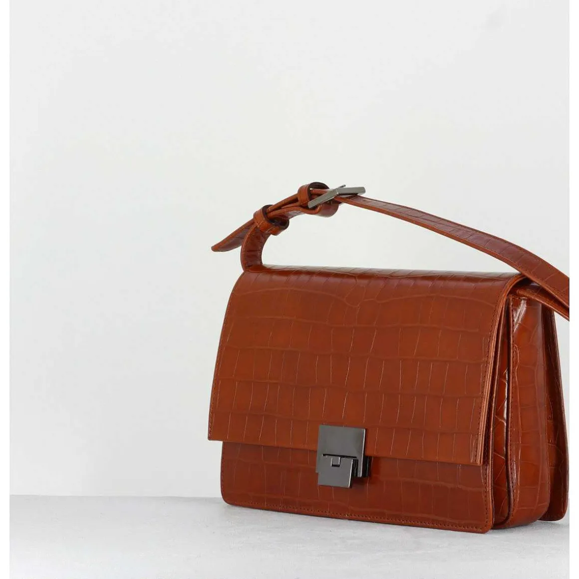 Sac En Cuir Imprime Croco Brique - M93 Cocco Terra