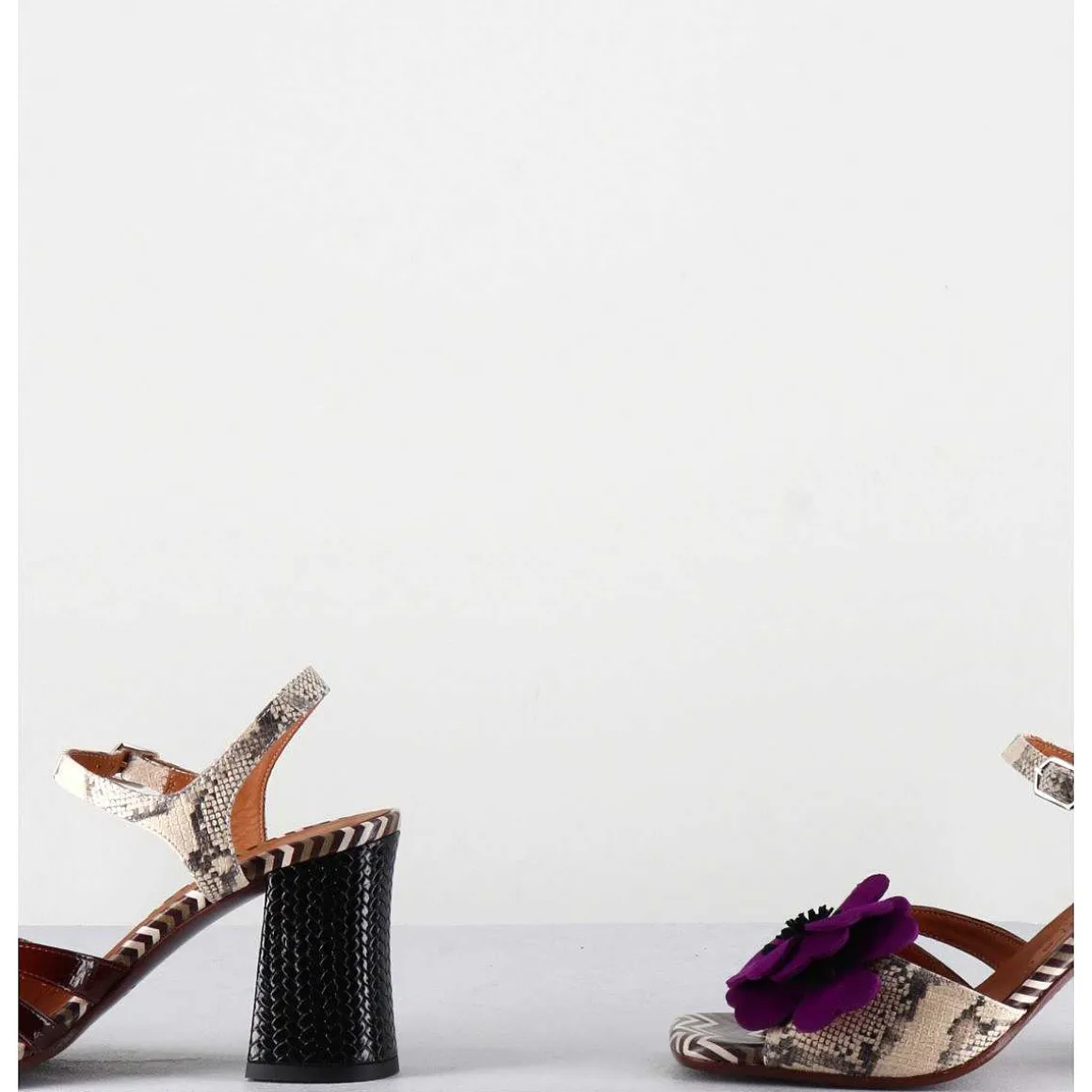 Sandales A Fleur Violet Bout Carre & Imprime Serpent - Piruca Ferrari Terra