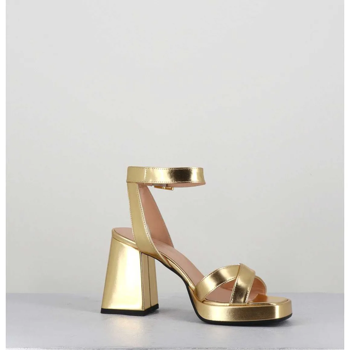 Sandales A Plateforme Cuir Metallise Dore - Sunny Laminato Oro