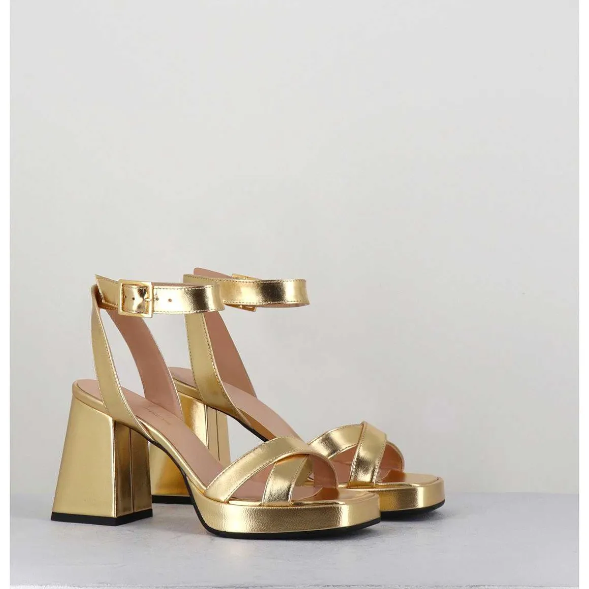 Sandales A Plateforme Cuir Metallise Dore - Sunny Laminato Oro