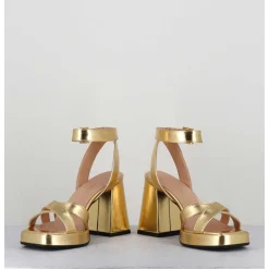 Sandales A Plateforme Cuir Metallise Dore - Sunny Laminato Oro
