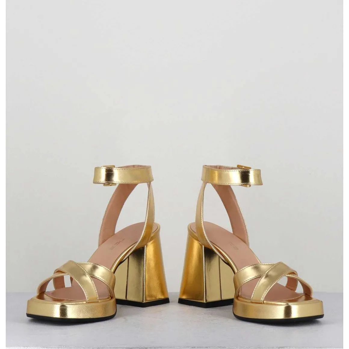 Sandales A Plateforme Cuir Metallise Dore - Sunny Laminato Oro