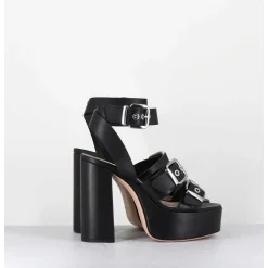 Sandales A Plateforme Cuir Noir & Boucles - Phile Nero