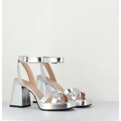 Sandales A Plateforme Cuir Metallise Argent - Sunny Laminato Silver