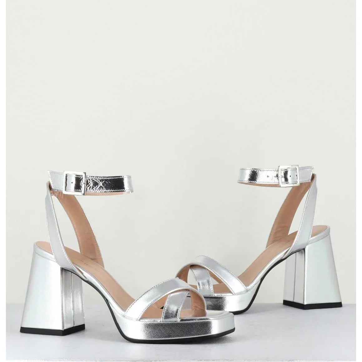 Sandales A Plateforme Cuir Metallise Argent - Sunny Laminato Silver