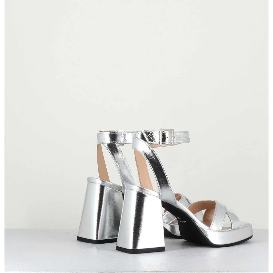 Sandales A Plateforme Cuir Metallise Argent - Sunny Laminato Silver