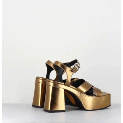 Sandales A Plateforme En Cuir Metallise Bronze - Ameru Luxor