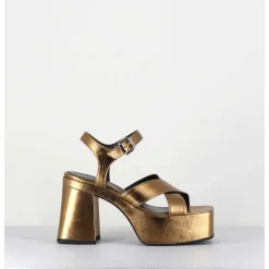 Sandales A Plateforme En Cuir Metallise Bronze - Ameru Luxor