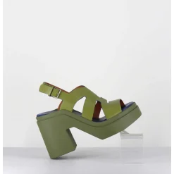 Sandales A Plateforme En Cuir Vert Destructure - Nateo Sport Aloe