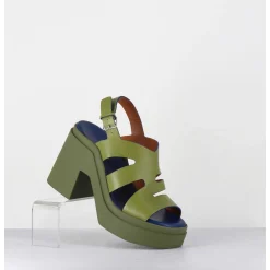 Sandales A Plateforme En Cuir Vert Destructure - Nateo Sport Aloe