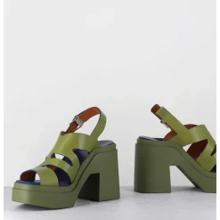 Sandales A Plateforme En Cuir Vert Destructure - Nateo Sport Aloe