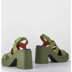 Sandales A Plateforme En Cuir Vert Destructure - Nateo Sport Aloe