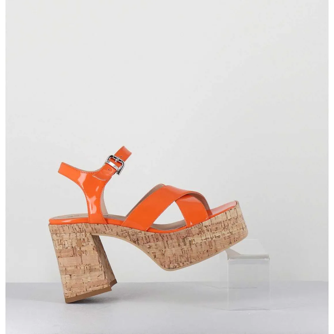 Sandales A Plateforme En Liege Vernis Orange - Amera Albicola