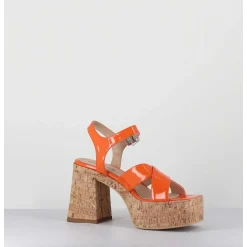 Sandales A Plateforme En Liege Vernis Orange - Amera Albicola