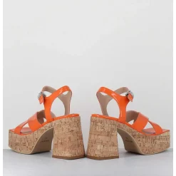 Sandales A Plateforme En Liege Vernis Orange - Amera Albicola