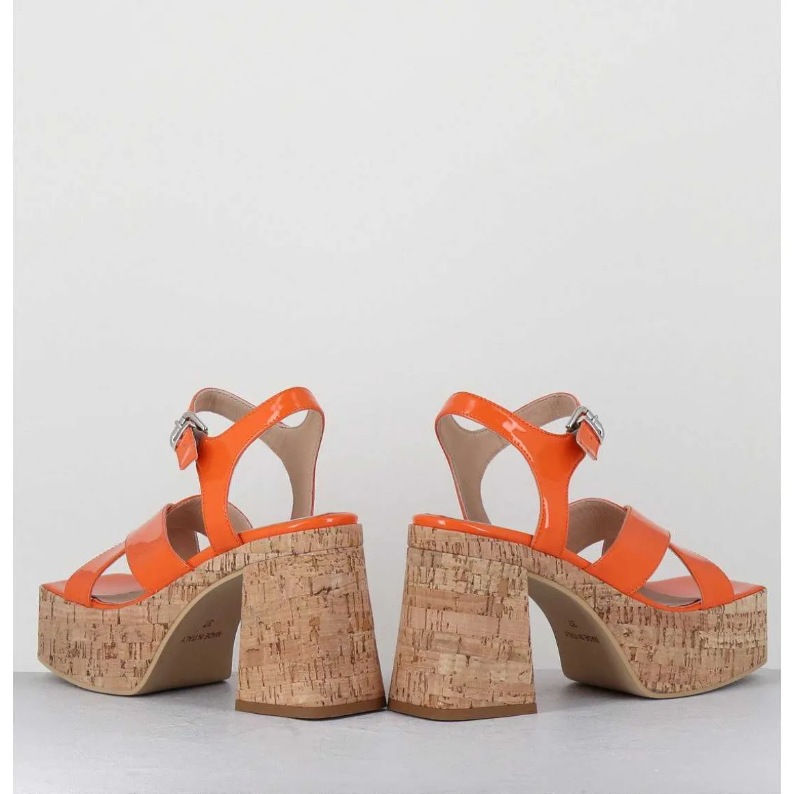 Sandales A Plateforme En Liege Vernis Orange - Amera Albicola