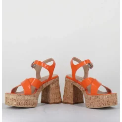 Sandales A Plateforme En Liege Vernis Orange - Amera Albicola