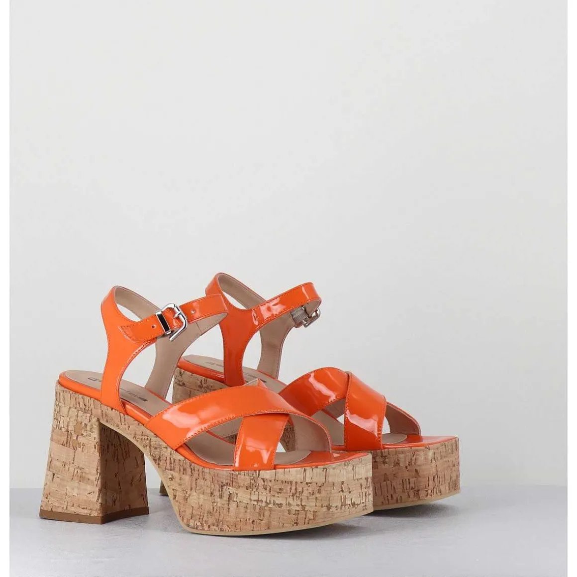 Sandales A Plateforme En Liege Vernis Orange - Amera Albicola