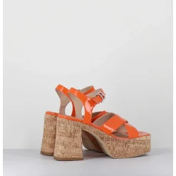 Sandales A Plateforme En Liege Vernis Orange - Amera Albicola