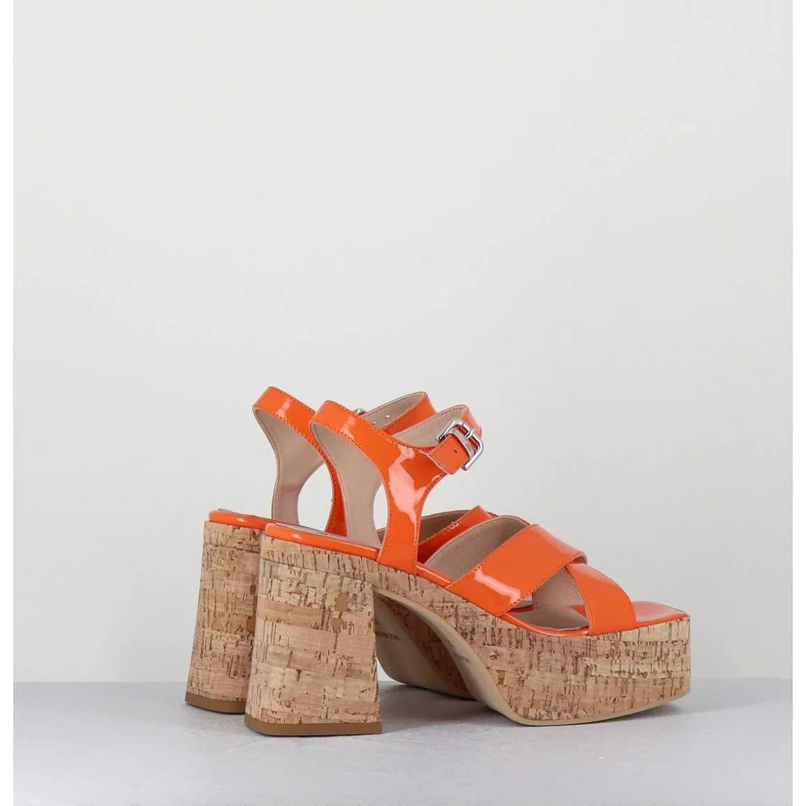 Sandales A Plateforme En Liege Vernis Orange - Amera Albicola