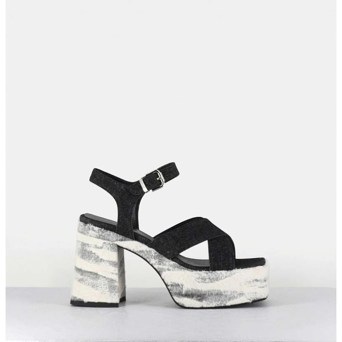 Sandales A Plateforme En Jean Bi-Matiere - Amero Jean Nero