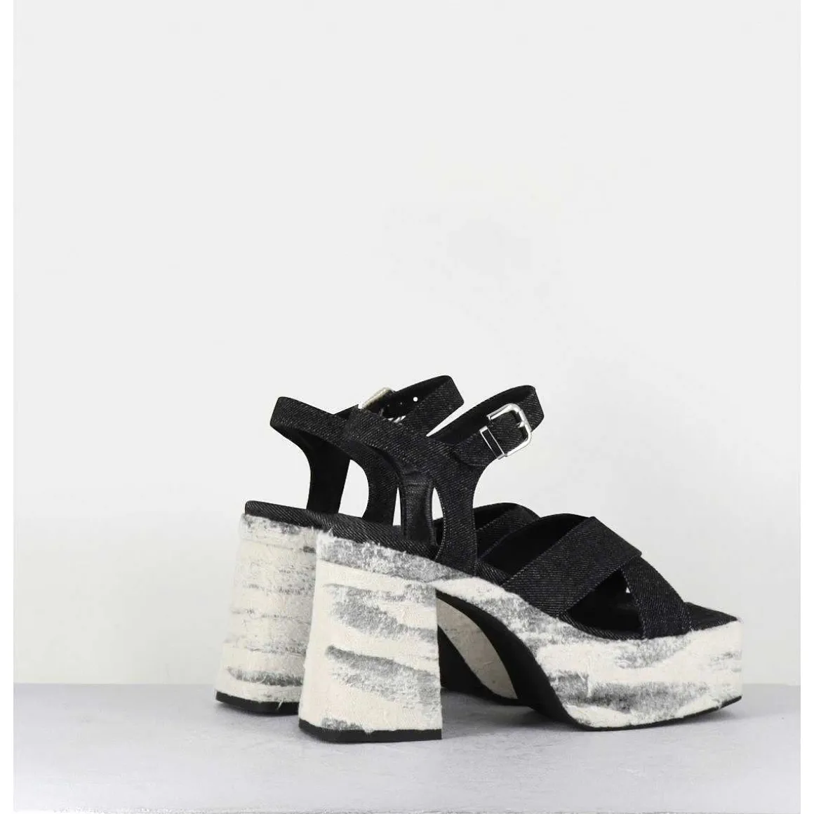 Sandales A Plateforme En Jean Bi-Matiere - Amero Jean Nero
