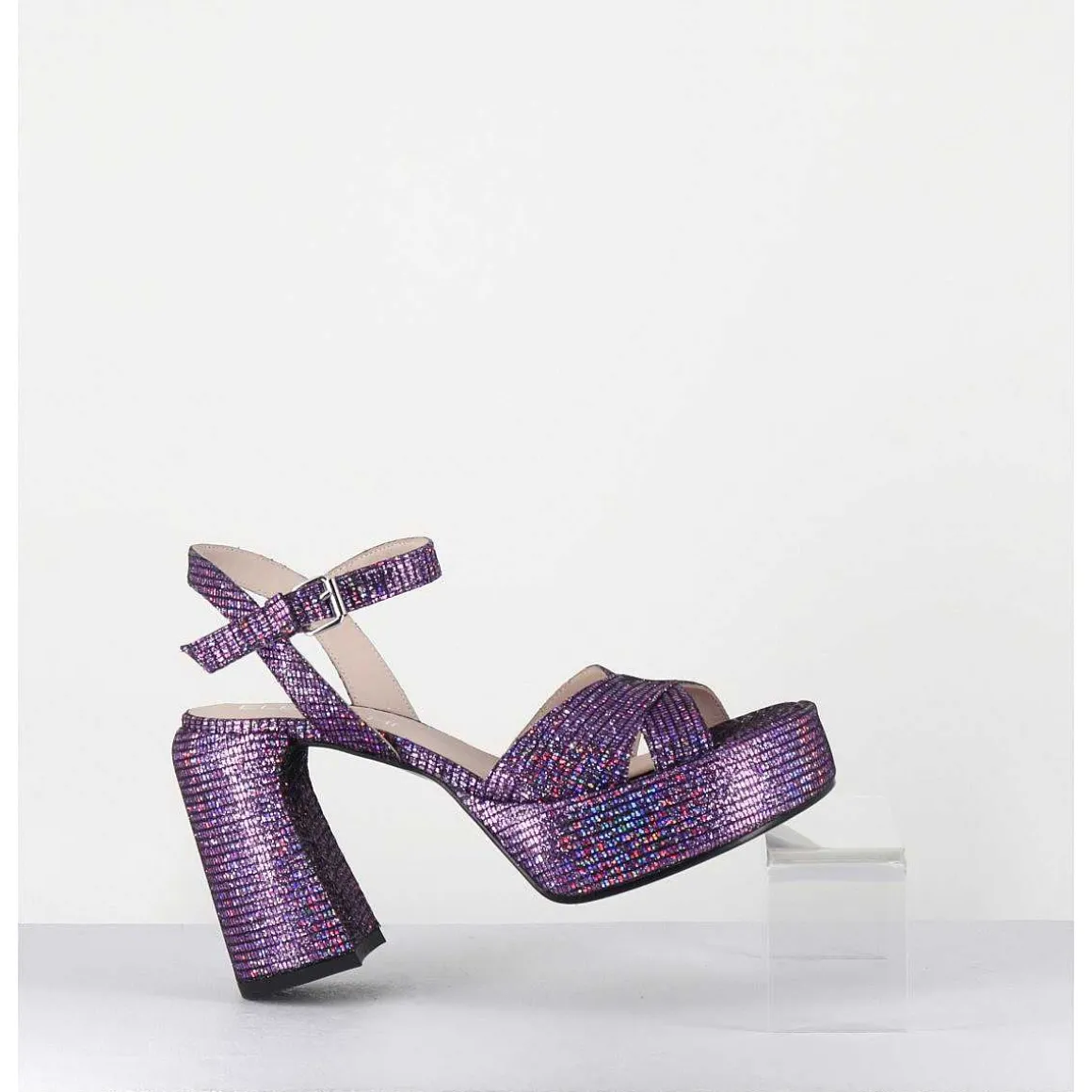 Sandales A Plateforme Imprime Disco Violet - E3356 Lexy Purple