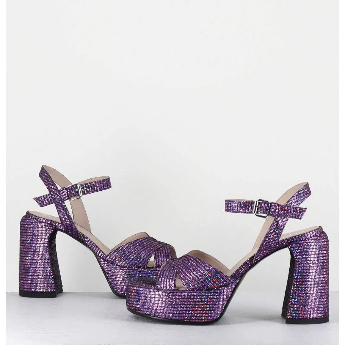 Sandales A Plateforme Imprime Disco Violet - E3356 Lexy Purple