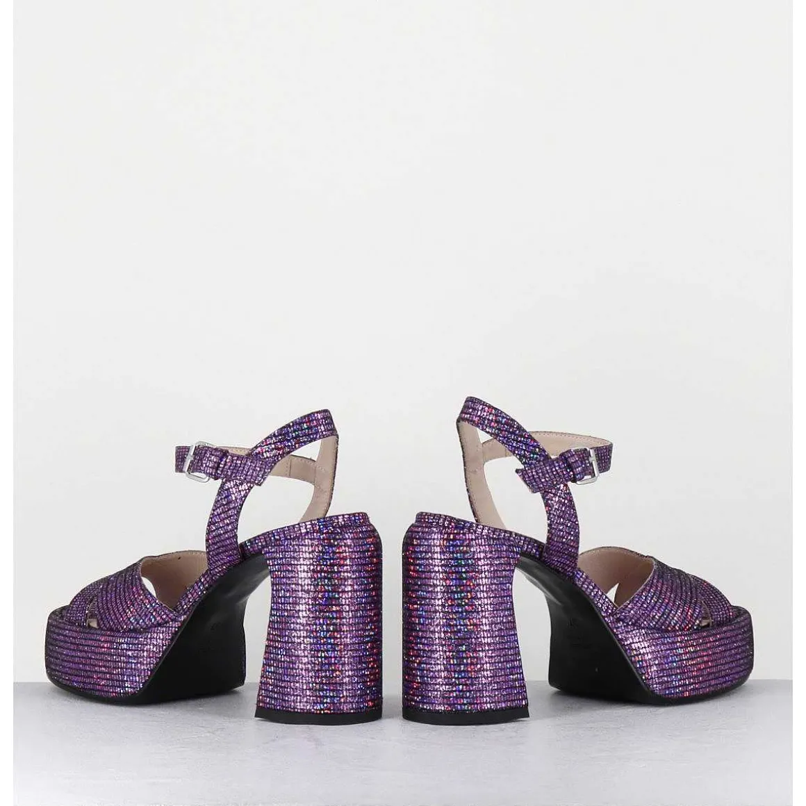 Sandales A Plateforme Imprime Disco Violet - E3356 Lexy Purple
