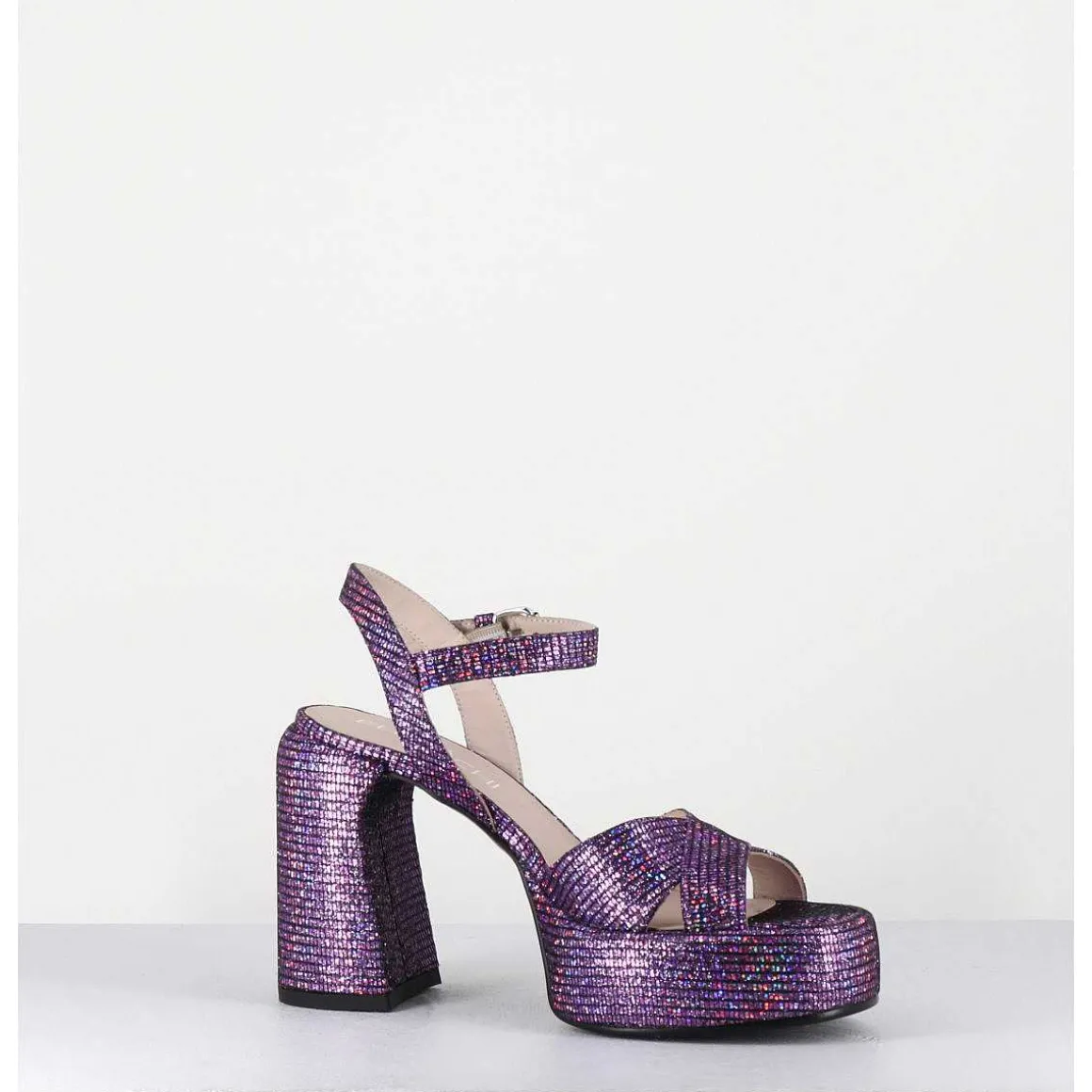 Sandales A Plateforme Imprime Disco Violet - E3356 Lexy Purple