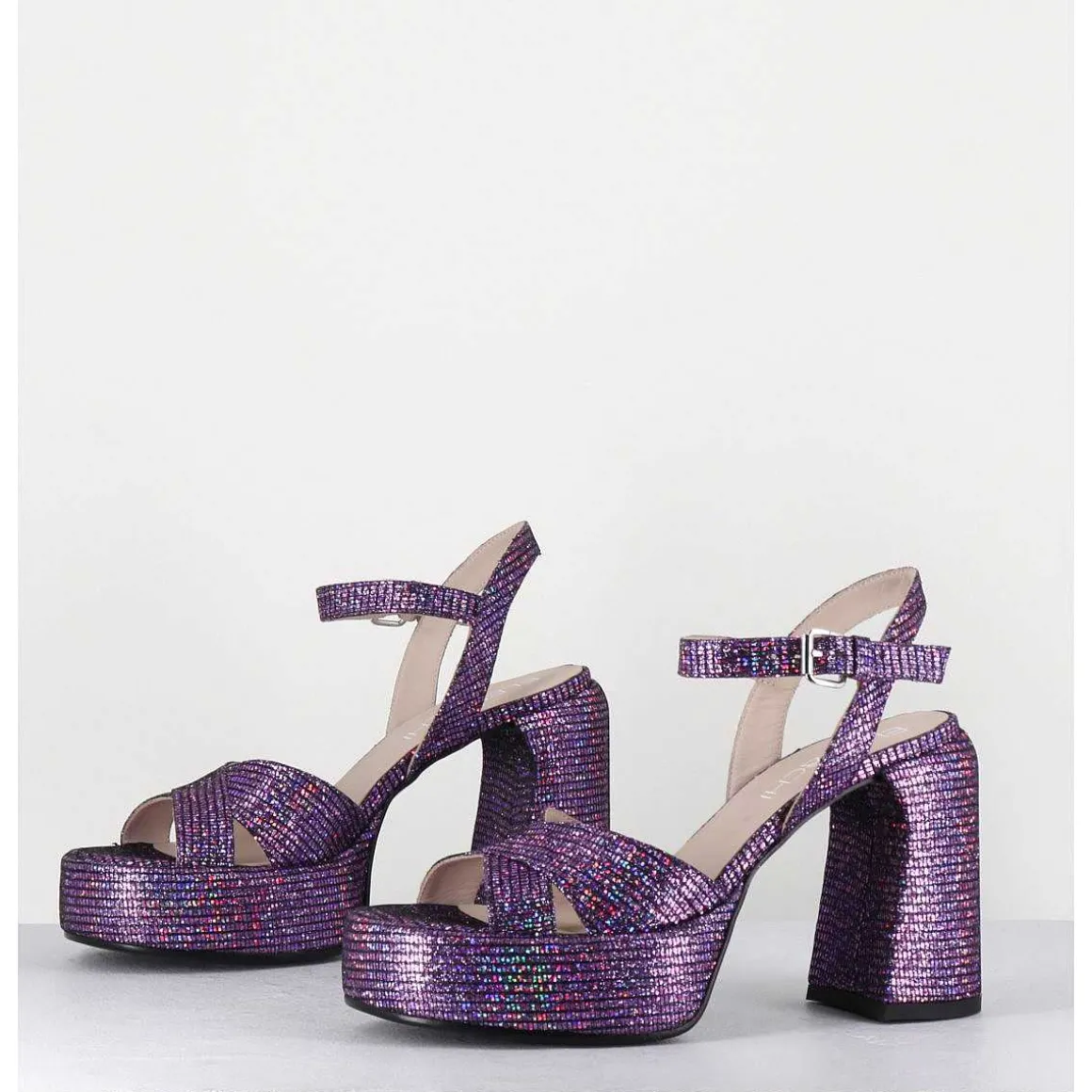 Sandales A Plateforme Imprime Disco Violet - E3356 Lexy Purple