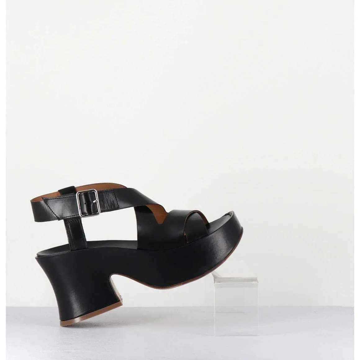 Sandales A Plateforme Japonisante En Cuir Noir - 5300 Vitelo Nero