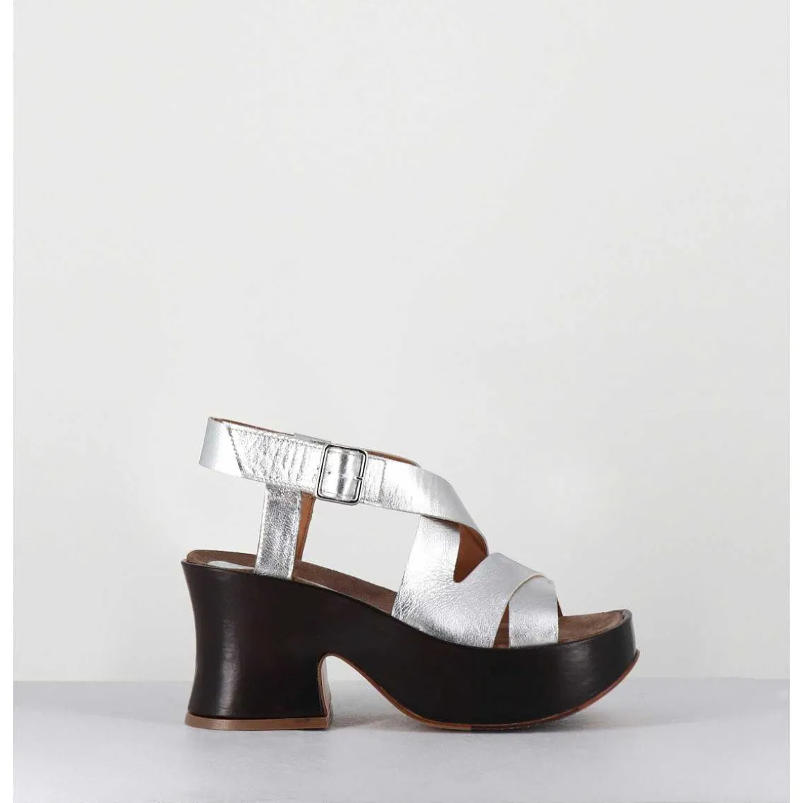 Sandales A Plateforme Japonisante En Cuir Argent - 5355 Light Argento
