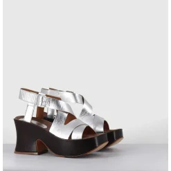 Sandales A Plateforme Japonisante En Cuir Argent - 5355 Light Argento