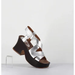 Sandales A Plateforme Japonisante En Cuir Argent - 5355 Light Argento
