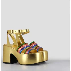 Sandales A Plateforme 70S En Cuir Metallise Multico - Mar Laminato Rainbow