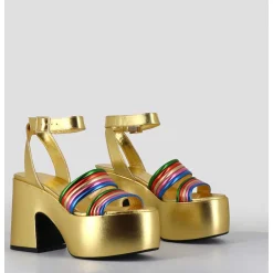 Sandales A Plateforme 70S En Cuir Metallise Multico - Mar Laminato Rainbow
